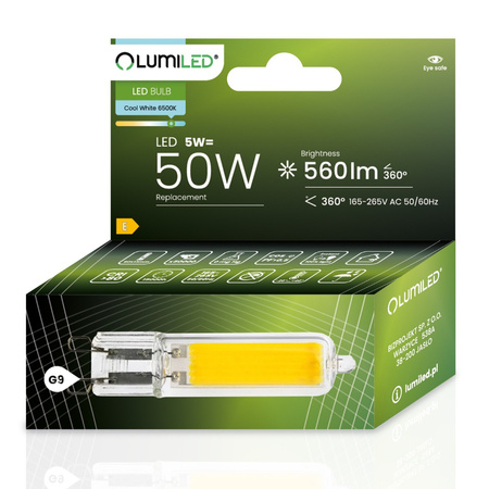 Żarówka LED G9 Kapsułka 5W = 50W 560lm 6500K Zimna 360° FILAMENT LUMILED