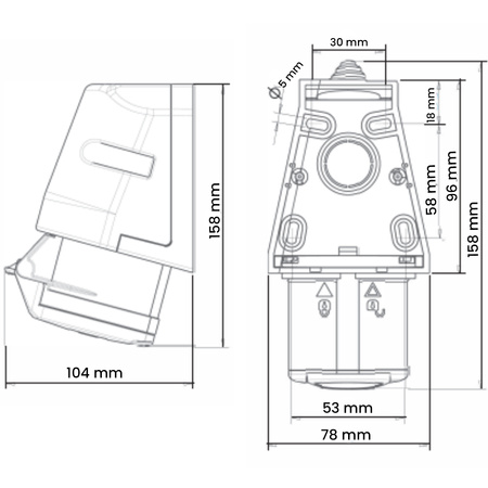 Gniazdo Siłowe Stałe 16A 400V 5P IP44 Natynkowe Hermetyczne z Klapką