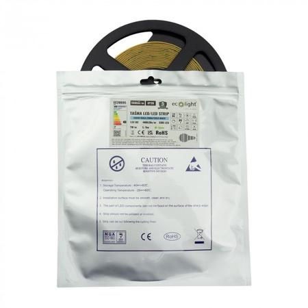 Taśma LED Pasek COB 7W/m 560lm/m 480LED/m 12V 6000K Zimna IP20 Rolka 5m Ecolight
