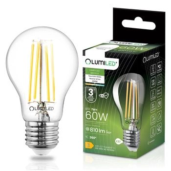 Żarówka LED E27 A60 7W = 60W 810lm 4000K Neutralna 360° FILAMENT LUMILED