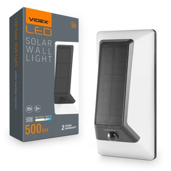 Naświetlacz Lampa Solarna z Czujnikiem 500lm 5000K Neutralna 120° 3.2V IP54 IK07 Natynkowy Biały VIDEX