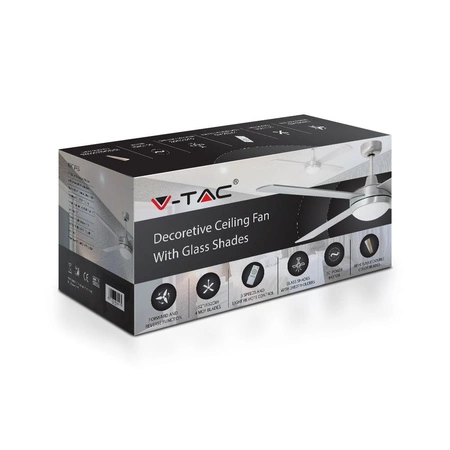 Wentylator sufitowy 35W Ze źródłem światła 2xE27 i pilotem RF 4 ramiona Srebrny 130 cm VT-6054-4 V-TAC