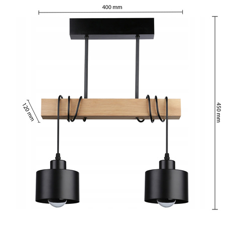 Lampa Sufitowa Oprawa Wisząca 2x E27 Czarna Brązowa Elza Masterled