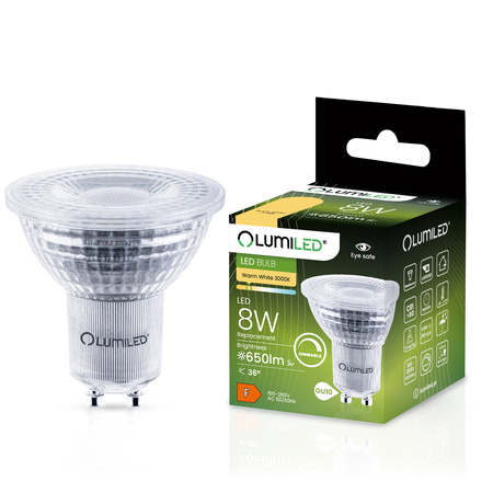 10X Żarówka LED GU10 8W = 80W 650lm 3000K Ciepła 36° Lumiled Ściemnialna