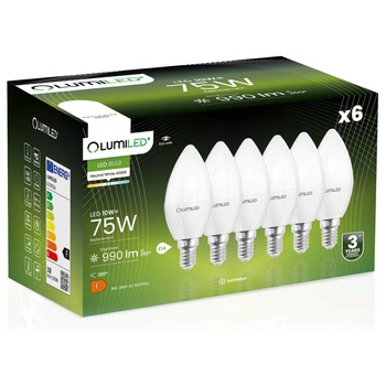 Zestaw 6x Żarówka LED ŚWIECA B35 E14 10W = 75W 990lm 4000K Neutralna 180° LUMILED