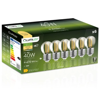 6x Żarówka LED E27 Kulka P45 4W = 40W 470lm 3000K Ciepła 360° FILAMENT LUMILED