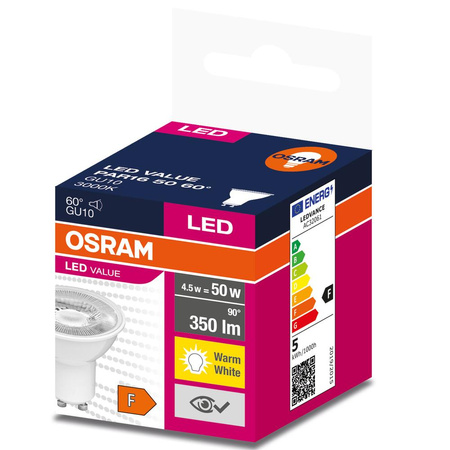 Żarówka LED PAR16 Reflektor GU10 4.5W = 50W 350lm 3000K Ciepła 60° VALUE Osram