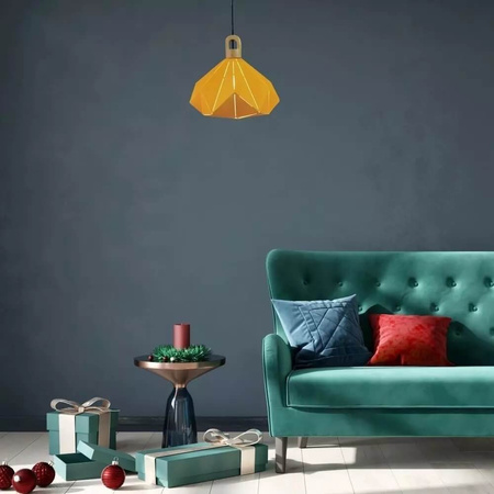 Lampa Wisząca Oprawa E27 Geometryczna żółta z drewnianym wykończeniem PASTEL PRISM D:32x27cm VT-7323 V-TAC