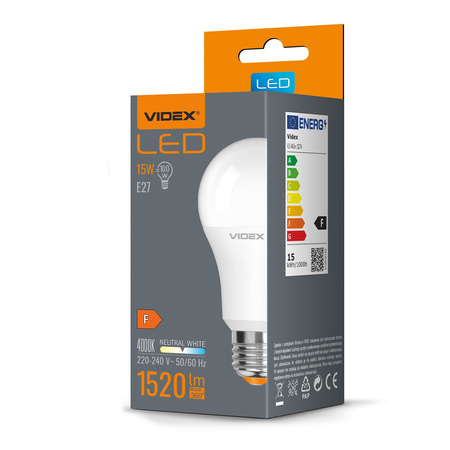 Żarówka LED E27 A65 15W = 100W 1520lm 4000K Neutralna 240° Videx