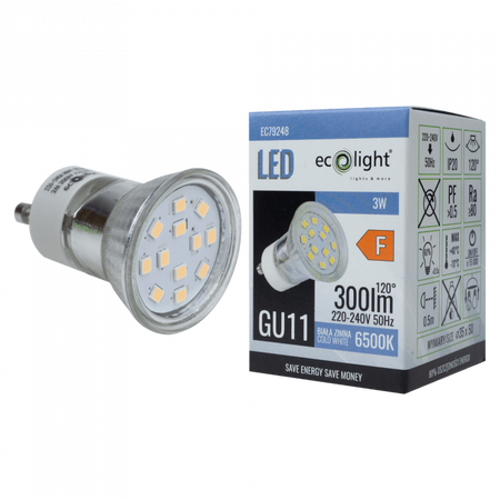 Żarówka LED Reflektor GU11 GU10 3W 270lm 6500K Zimna Ecolight
