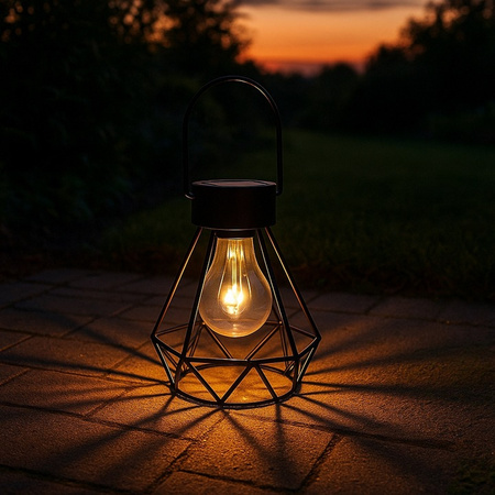 Lampa Solarna Wisząca LED Zewnętrzna Ogrodowa Latarenka 3000K IP44 Czujnik Zmierzchu