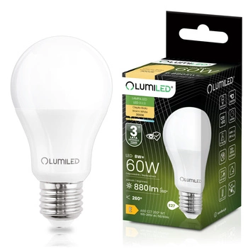 Żarówka LED E27 A60 8W = 60W 880lm 3000K Ciepła 260° LUMILED
