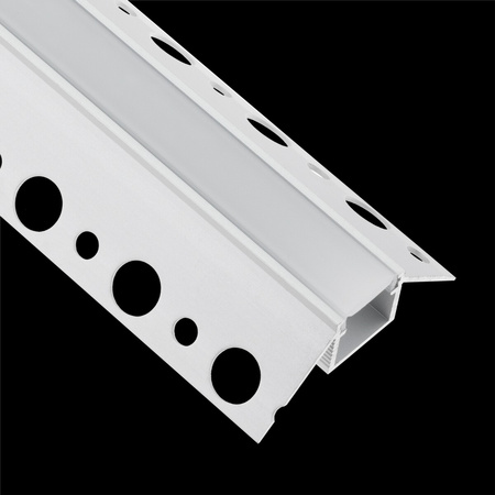 Profil Aluminiowy Podtynkowy Architektoniczny Narożny Typ Z do LED Wpuszczany do Płyt KARTON / GIPS 2m + Mleczny Klosz