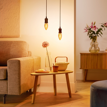 Żarówka LED E14 Świeczka B35 2.7W = 15W 180lm 1800K Ciepła CRI90 300° FILAMENT Vintage Bursztynowa Ściemnialna Decorative Philips