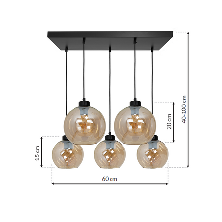 Lampa wisząca SOFIA 5xE27 MLP6592 Bursztynowy Klosz Kula Milagro Metal + Szkło