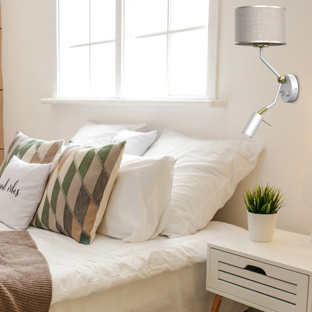 Lampa Ścienna Kinkiet LINO Biała Lniana 1xE27 + 1x mini GU10 Milagro