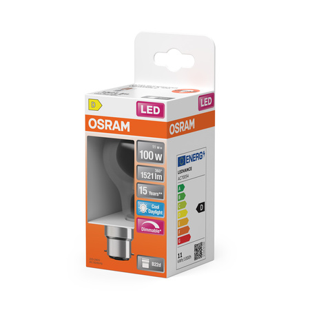 Żarówka LED A60 B22d 11W = 100W 1521lm 6500K Zimna 300° Ściemnialna Retrofit Filament CLASSIC Osram