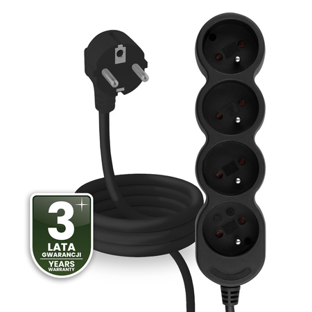 Przedłużacz Sieciowy Kabel z Uziemieniem Listwa Zasilająca 4 Gniazda 1.5m Czarny Sznur Lendo Lumiled