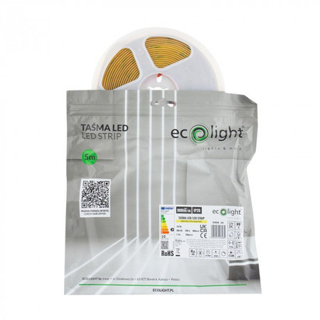 Taśma LED Pasek COB 10W/m 900lm/m 320LED/m 12V 3000K Ciepła IP20 Rolka 5m Ecolight