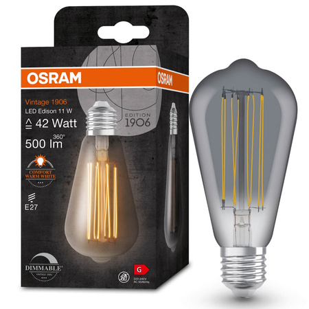 Żarówka LED E27 ST64 11W = 42W 500lm 1800K Ciepła 320° Filament OSRAM Vintage 1906