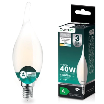 Żarówka LED E14 Świeczka BA35 2,2W 470lm = 40W 4000K Neutralna 360° Filament KLASA A LUMILED