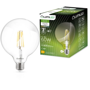 Żarówka LED E27 Kula G125 7W = 60W 806lm 4000K Neutralna 360° FILAMENT LUMILED