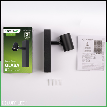 Lampa Ścienna Reflektor LED Sufitowa Ruchoma Kinkiet Spot E27 GLASA Czarna Lumiled