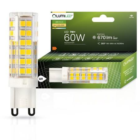 Żarówka LED G9 Kapsułka 7W = 60W 670lm 3000K Ciepła 360° LUMILED