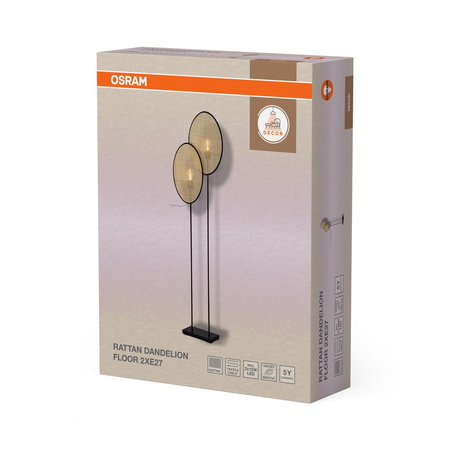 Lampa Stojąca Podłogowa Stołowa E27 Beżowa Decor Rattan Osram