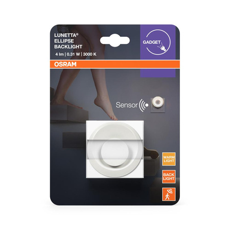 Lampa do Gniazdka Nocna Punktowa 0.31W 4lm 3000K Ciepła 135° Biała z Czujnikiem Ruchu i Zmierzchu Lunetta Osram