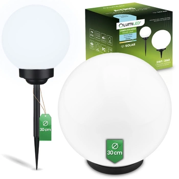 Lampa Solarna Ogrodowa LED 6500K IP44 30cm Wbijana Biała Kulka ATRIS LUMILED