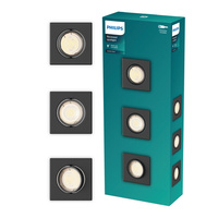 3x Oprawa Podtynkowa Wpuszczana LED GU10 Ruchoma Aluminiowa Kwadratowa Czarna Peridot Philips