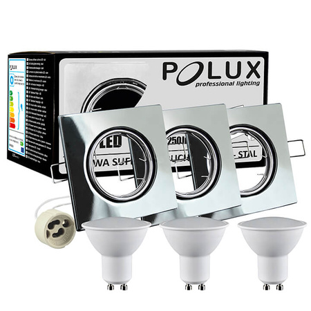 Zestaw 3x Oprawa halogenowa ruchoma GOLDLUX (Polux) kwadrat chrom + żarówka LED GU10 3,5W