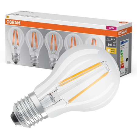 5x Żarówka LED A60 E27 6.5W = 60W 806lm 2700K Ciepła 300° BASE Osram