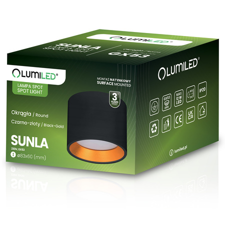 Oprawa HALOGENOWA Natynkowa SUNLA Tuba Gx53 LED Spot Kinkiet Sufitowa Walec Czarno - Złoty LUMILED