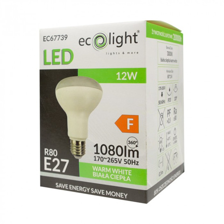 Żarówka LED Reflektor R80 E27 12W 1080lm 3000K Ciepła Ecolight