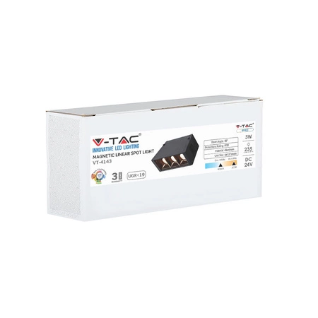 Reflektor szynowy LED 3x1W 3000K Czarny system magnetyczny SMD IP20 24V VT-4143 V-TAC