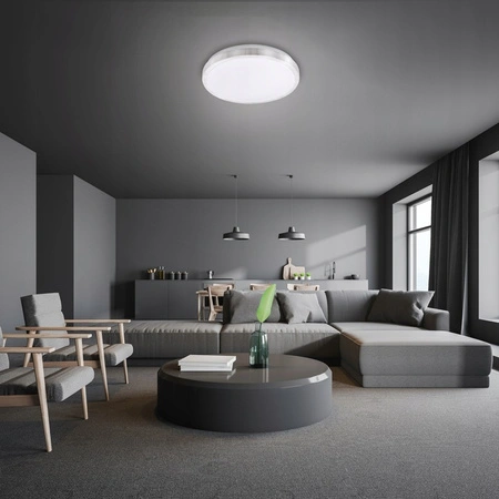 Plafon LED Lampa Sufitowa 2x E27 z Czujnikiem mikrofalowym SOLEN okrągly srebrny