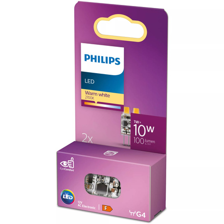 2x Żarówka LED G4 Kapsułka 1W = 10W 100lm 2700K Ciepła 12V Philips