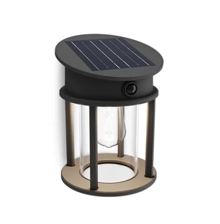 Kinkiet Ogrodowy Lampa Solarna Elewacyjna Zewnętrzna LED 3.2W 470lm 4000K IP44 z Czujnikiem Ruchu i Zmierzchu Czarna Geri Ultra Efficient Philips