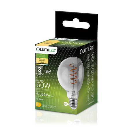 Żarówka LED E27 Kula G125 6W = 50W 660LM 2200K Ciepła 360° Dymiona Filament LUMILED