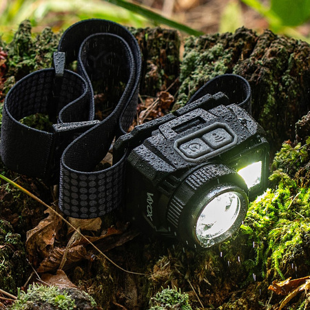 Latarka Czołowa LED XPG3 + COB Zoom Hybrydowe Zasilanie Sensor Ruchu VA0098 Vayox