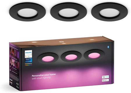 3x Panel LED Oprawa Podtynkowa Wpuszczana 8.3W 1000lm IP44 White and Color Ambiance RGB + TW Czarna Inteligentna SMART Zigbee Bluetooth Slim Downlights Philips HUE
