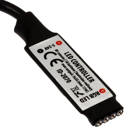 Sterownik do Taśm LED RGB radiowy 72W 6A 18 przycisków + PILOT RF 5V~24V DC ID-2070 czarny