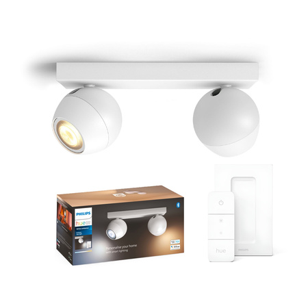 Lampa sufitowa Reflektor LED Spot Buckram Biały 2x 5W CCT PHILIPS HUE Bluetooth + Przełącznik Dimmer Switch 