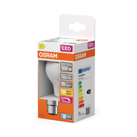 Żarówka LED A60 B22d 11W = 100W 1521lm 2700K Ciepła 300° Ściemnialna Retrofit Filament CLASSIC Osram