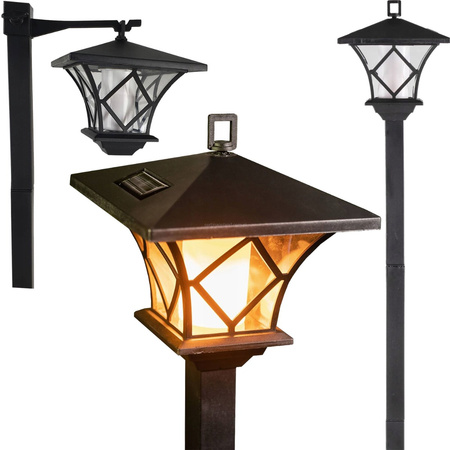 Lampa Ogrodowa LED Solarna Wbijana Dekoracyjna Latarnia 2w1 Czarna 155cm Czujnik Zmierzchu