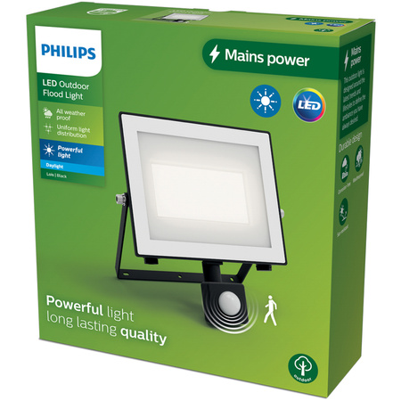 Naświetlacz LED Lampa Reflektor 50W 5400lm 5000K IP65 z Czujnikiem Ruchu i Zmierzchu Czarny Lois Philips