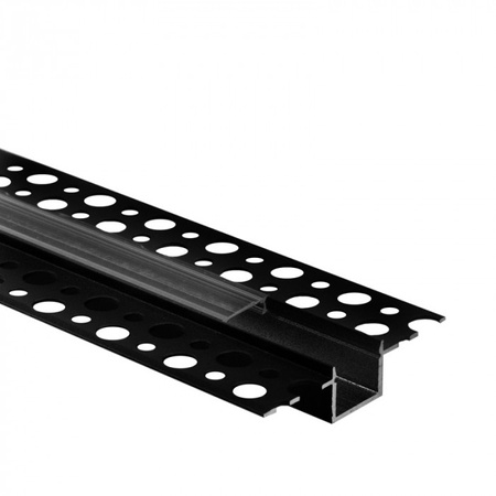 Profil Aluminiowy LED do Płyt GK Gipsowych REGIPS Wpuszczany Podtynkowy Czarny 2m z Kloszem Przezroczystym do Taśm LED + Zaślepki seria GP Ecolight