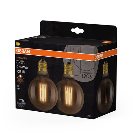 2x Żarówka LED Dekoracyjna G95 Kula E27 6.5W = 55W 725lm 2400K Ciepła 300° Ściemnialna Vintage 1906 Osram